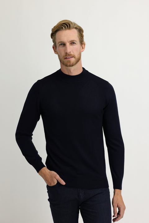 Medium Navy Half Turtleneck Regular Fit Knitted Sweater