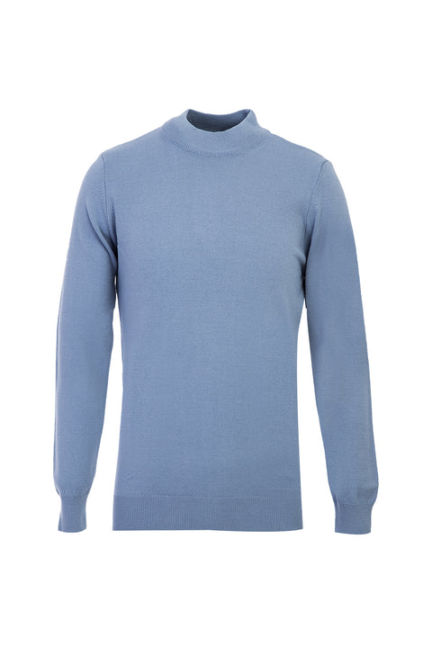 Sky Blue Half Turtleneck Regular Fit Knitted Sweater
