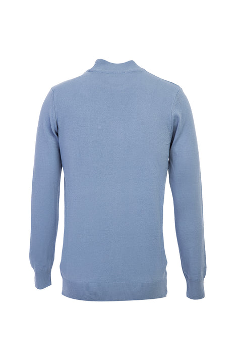 Sky Blue Half Turtleneck Regular Fit Knitted Sweater