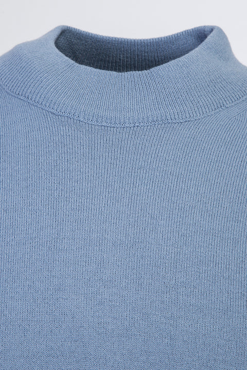 Sky Blue Half Turtleneck Regular Fit Knitted Sweater