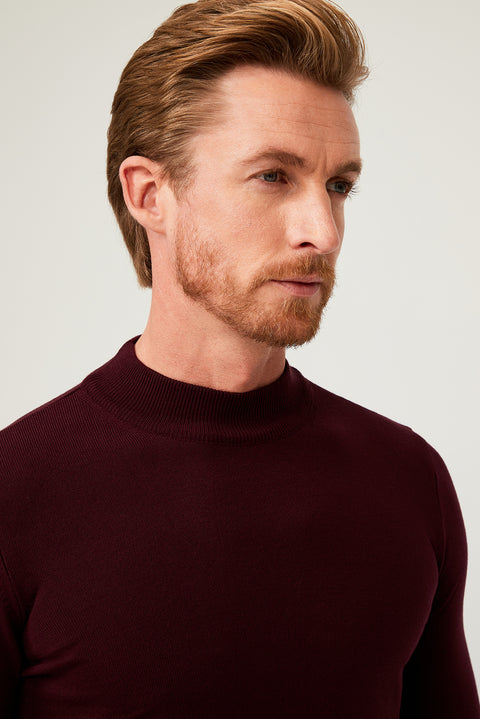 Dark Burgundy Half Turtleneck Regular Fit Knitted Sweater