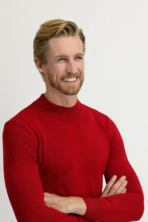 Red Half Turtleneck Regular Fit Knitted Sweater
