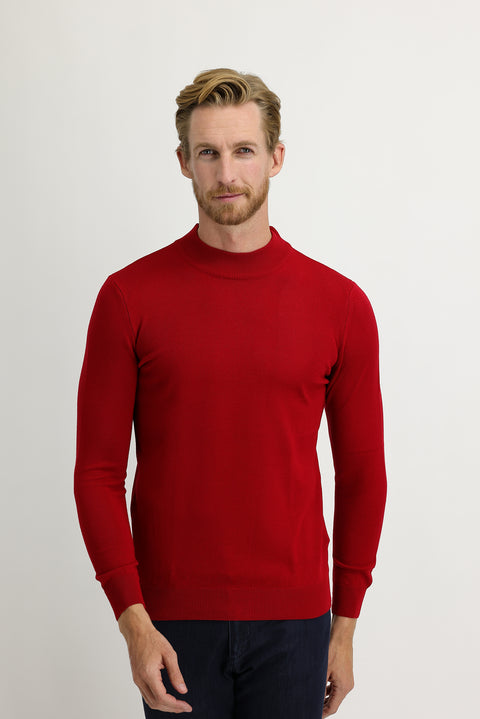 Red Half Turtleneck Regular Fit Knitted Sweater