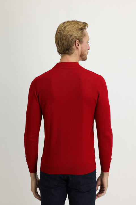 Red Half Turtleneck Regular Fit Knitted Sweater