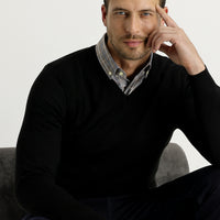 Black V-Neck Regular Fit Knit Sweater