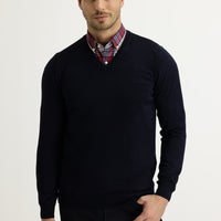 Medium Navy V-Neck Regular Fit Knitted Sweater
