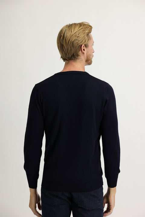 Medium Navy V-Neck Regular Fit Knitted Sweater