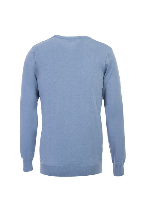 Sky Blue V-Neck Regular Fit Knitted Sweater