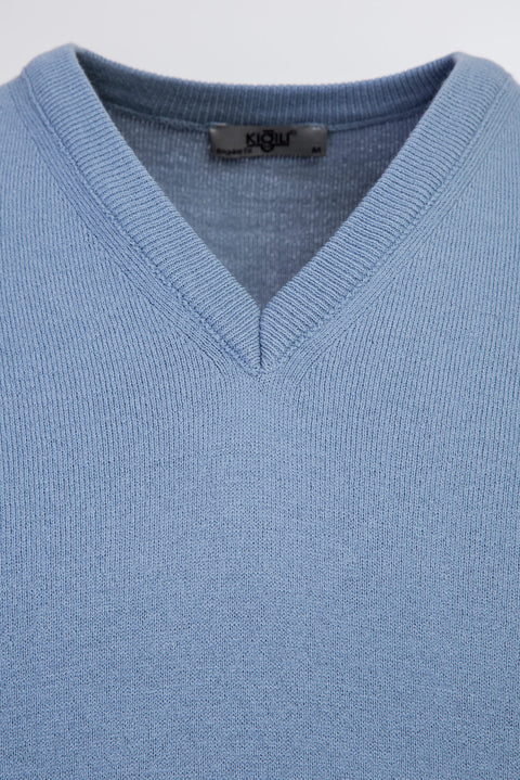Sky Blue V-Neck Regular Fit Knitted Sweater