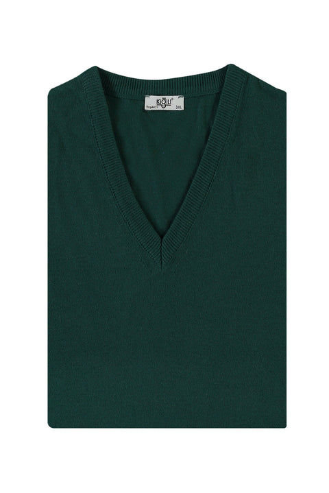 Light Petrol V-Neck Regular Fit Knitted Sweater