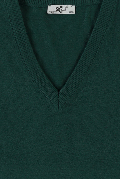 Light Petrol V-Neck Regular Fit Knitted Sweater