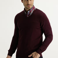 Koyu Bordo V Yaka Regular Fit Triko Kazak