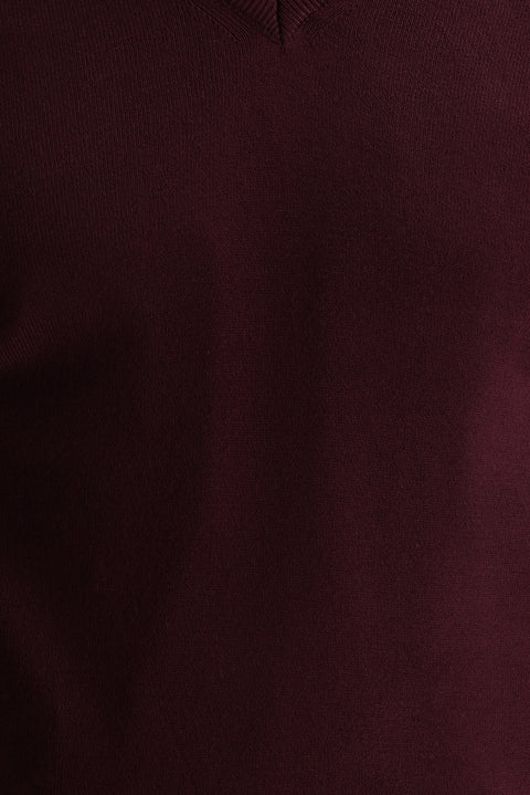 Koyu Bordo V Yaka Regular Fit Triko Kazak