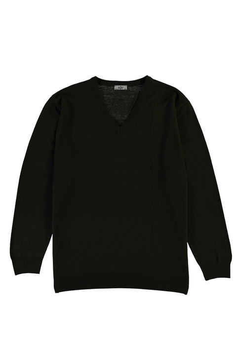 Black Plus Size V-Neck Knitted Sweater