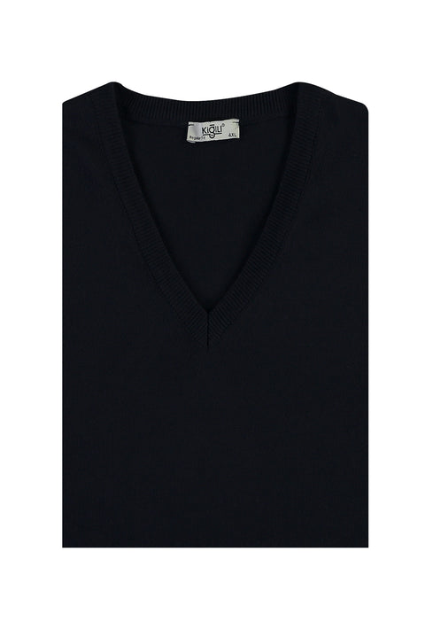 Medium Navy Plus Size V-Neck Knit Sweater