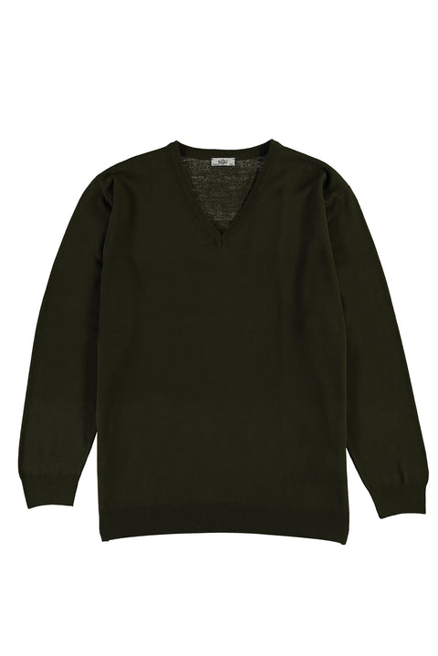 Medium Khaki Plus Size V-Neck Knit Sweater