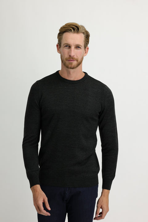 Dark Gray Melange Crew Neck Regular Fit Knit Sweater