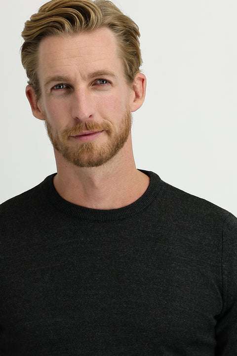 Dark Gray Melange Crew Neck Regular Fit Knit Sweater