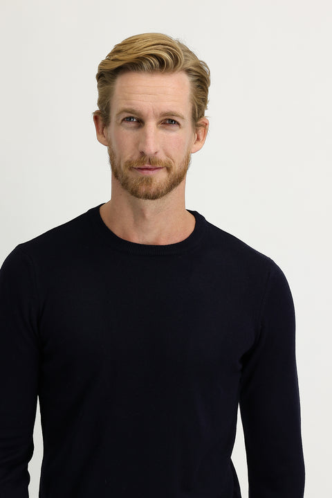 Medium Navy Crew Neck Regular Fit Knitted Sweater