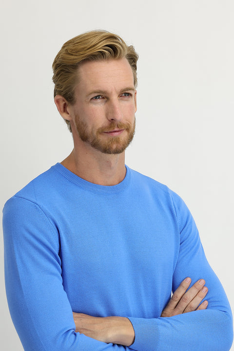 Light Blue Crew Neck Regular Fit Knitted Sweater