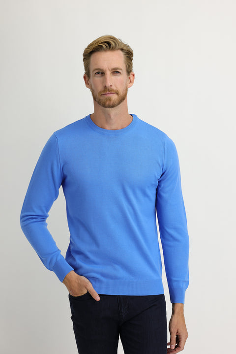 Light Blue Crew Neck Regular Fit Knitted Sweater