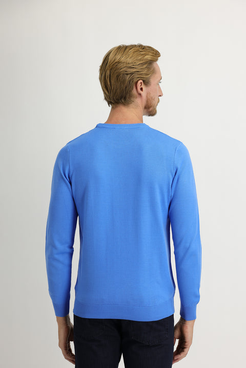 Light Blue Crew Neck Regular Fit Knitted Sweater
