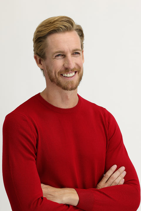 Red Crew Neck Regular Fit Knitted Sweater