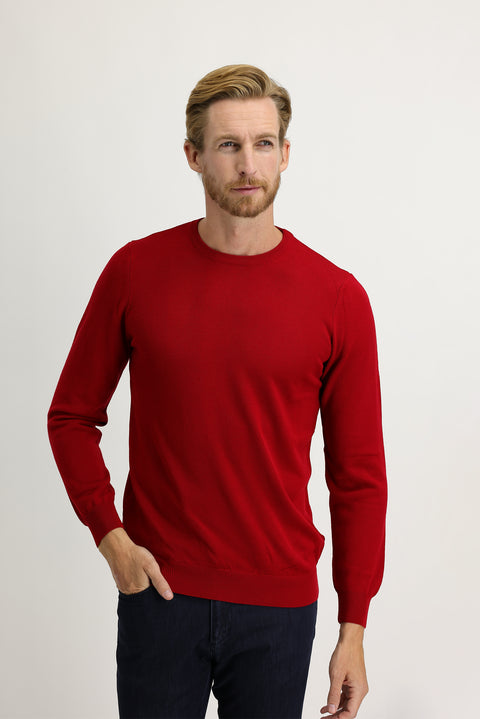 Red Crew Neck Regular Fit Knitted Sweater