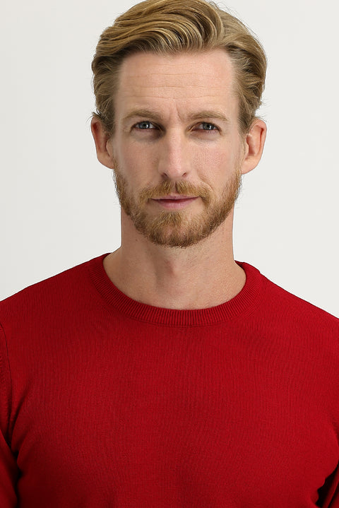 Red Crew Neck Regular Fit Knitted Sweater