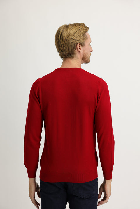 Red Crew Neck Regular Fit Knitted Sweater