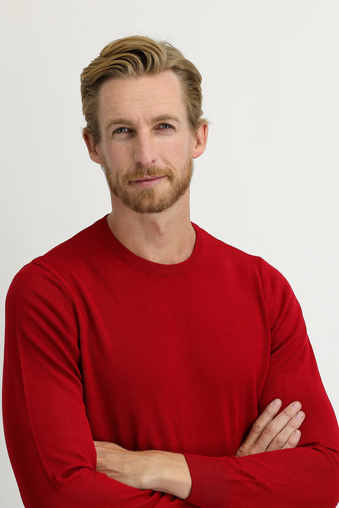 Red Crew Neck Slim Fit Narrow Cut Knit Sweater