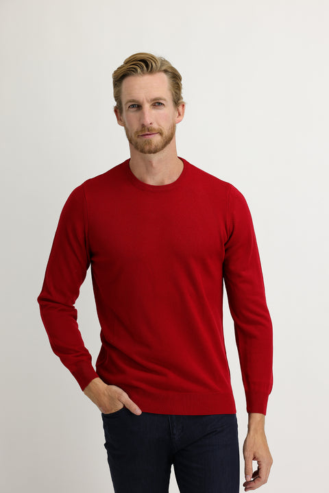 Red Crew Neck Slim Fit Narrow Cut Knit Sweater