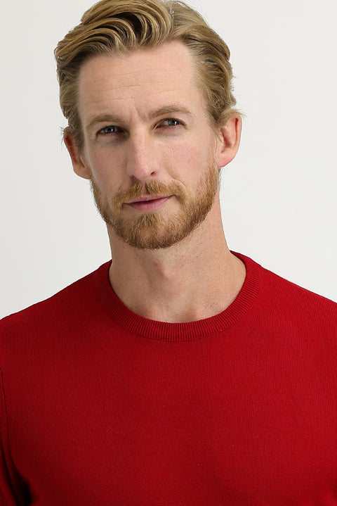 Red Crew Neck Slim Fit Narrow Cut Knit Sweater