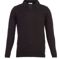 Black Polo Collar Regular Fit Patterned Knit Sweater