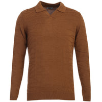 Camel Polo Collar Regular Fit Patterned Knit Sweater