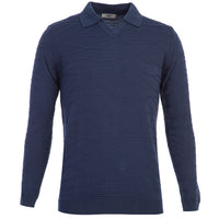 Medium Petrol Polo Collar Regular Fit Patterned Knit Sweater