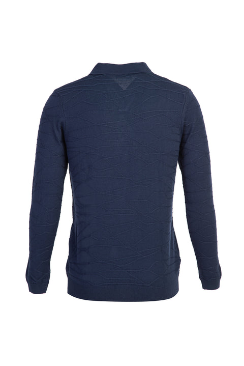 Medium Petrol Polo Collar Regular Fit Patterned Knit Sweater