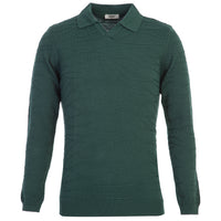 Dark Green Polo Collar Regular Fit Patterned Knit Sweater