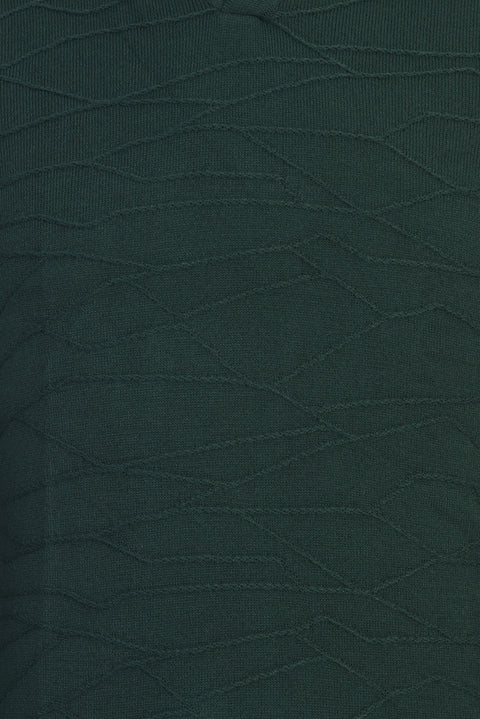 Dark Green Polo Collar Regular Fit Patterned Knit Sweater