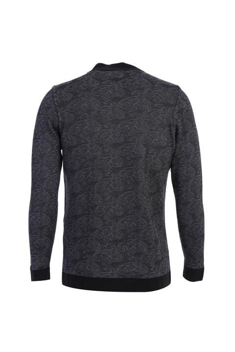 Light Black Half Turtleneck Regular Fit Patterned Knit Sweater