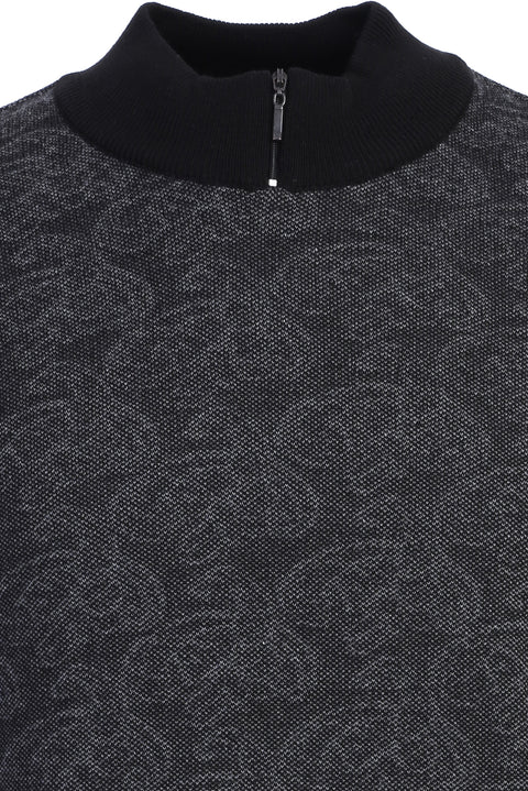 Light Black Half Turtleneck Regular Fit Patterned Knit Sweater