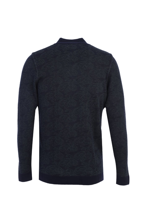 Dark Navy Semi-Turtleneck Regular Fit Patterned Knit Sweater