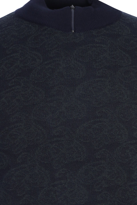 Dark Navy Semi-Turtleneck Regular Fit Patterned Knit Sweater
