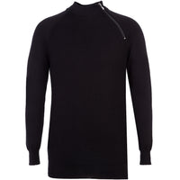 Black Half Turtleneck Regular Fit Zip-Up Patterned Cotton Knit Sweater