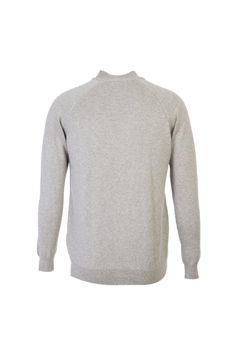 Medium Grey Semi-Turtleneck Regular Fit Zip-Up Patterned Cotton Knit Sweater