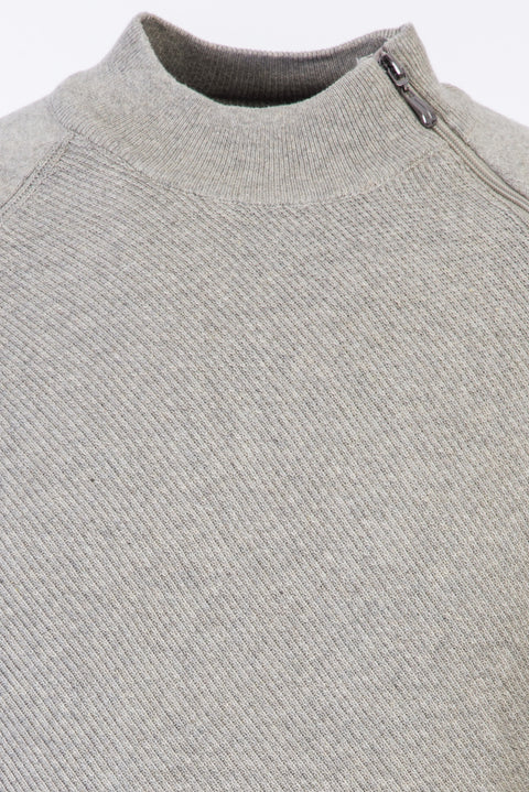 Medium Grey Semi-Turtleneck Regular Fit Zip-Up Patterned Cotton Knit Sweater