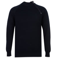 Dark Navy Semi-Turtleneck Regular Fit Zip-Up Patterned Cotton Knit Sweater
