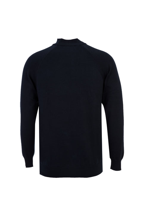Dark Navy Semi-Turtleneck Regular Fit Zip-Up Patterned Cotton Knit Sweater