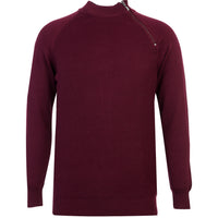 Wine Burgundy Half Turtleneck Regular Fit Zip-Up Patterned Cotton Knit Sweater