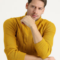 Saffron Turtleneck Slim Fit Narrow Cut Wool Patterned Knit Sweater